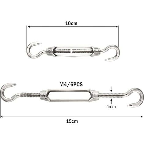 Tendeur Cable M4 Tendeur Cable Inox 304 Crochet de Ridoir et Crochet Tendeur de Fil Cable Acier Corde Crochet Tendeur Tendeur en acier inoxydable 304 pour tendre les cordes (1/4)