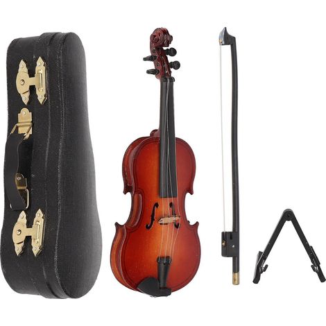 Miniatur-Holzgeige, handgefertigtes Dekorationsobjekt, Musikinstrument für Puppenhäuser, Geigenmodell mit Ständer