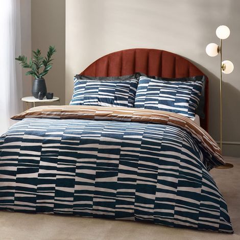 Parure De Lit – Housse de Couette réversible à Rayures abstraites en Coton Riche Crépuscule/Bronze - Taille UE - King - 240x220cm (1/4)