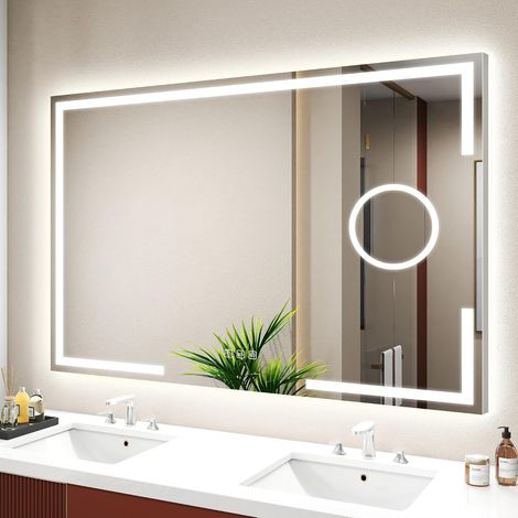 Miroir LED Salle de Bain 100x70cm, Grossissant 5X, Cadre Aluminium (1/5)
