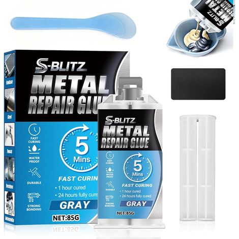 Colle Métallique Extra Forte, Colle Epoxy Métal Bi-composant, Soudure a Froid Metal, Colle Metal pour souder et réparer les Métaux, Inox et Aluminium,Colle Epoxy Métallique 85g (1/5)