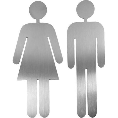 1 paire de panneaux d'identification des toilettes Hommes Femmes Toilettes Panneaux de signalisation des toilettes-15x6.5cm-Silver