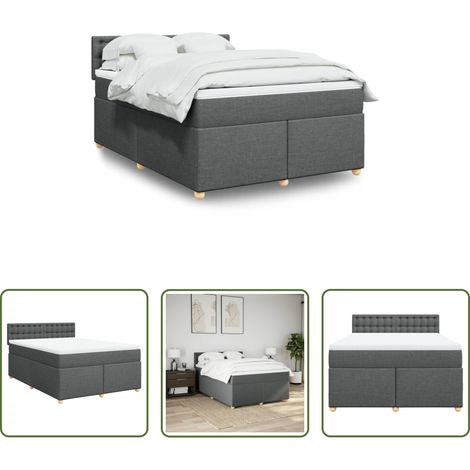 vidaXL Surmatelas -  Sommier à lattes de lit avec matelas Gris foncé 140x190cm Tissu (1/5)