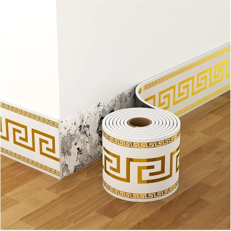 Frise Papier Peint Plinthe autocollante 5 m, mousse flexible et épaisse, for mur, ruban adhésif for la taille, fond en aluminium(Gold)