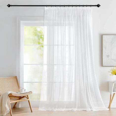 o Lot de 1 Rideaux Voilage Rideau Salon Galon Fronceur Moderne Chambre Enfant Salle à Manger 200L X 245H cm Blanc (1/5)