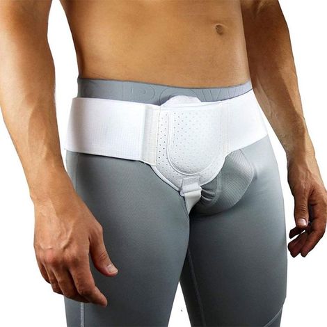 Ceinture de soutien pour hernie inguinale, soutien pour hernie inguinale, pour hommes et femmes, unilatérale, pour le sport, sangle de taille ajustable avec coussinets de compression amovibles (1/4)