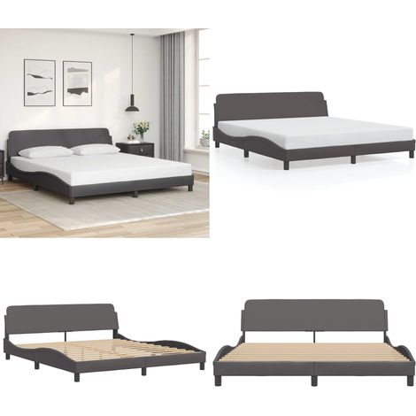 Cadre de lit sans matelas gris 180x200 cm similicuir - Cadre De Lit - Lit Double - Lit Design - Lit Gris - Tête De Lit - Home & Living (1/5)
