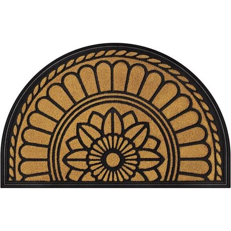 Tapis porte demi-rond Tigrezy, antidérapant jaune 60x90 cm, paillasson robuste extérieur profil bas (1/4)