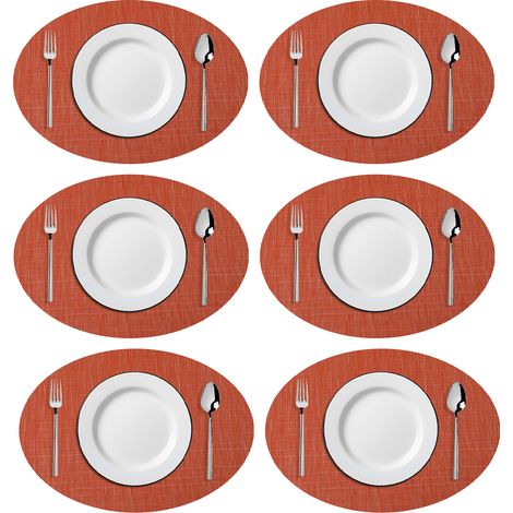 Sets de table ovales en vinyle tissé imitation bambou, résistants à la chaleur et lavables, pour table de cuisine (orange)