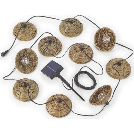 Guirlande lumineuse d'extérieur hybride en plastique noir avec abat-jour en plastique marron et 10 LED de 0,5 W, télécommande, longueur 5,7 m (1/5)