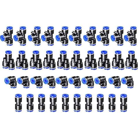 40PCS Connecteur Pneumatique Raccord Pneumatique 4mm Raccords Rapide Air comprimé 4 Formes pour Etancher Raccord Tube Air Comprimé-Type-Y/T/Droit/Angle (1/4)