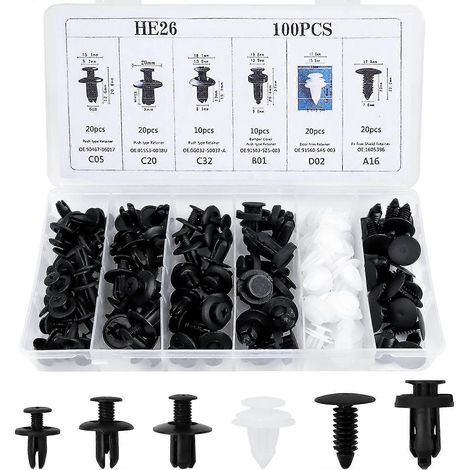 100 Karosseriezierclips, universelle Kunststoffnieten, schwarze Nylonclips für Stoßstangen ()