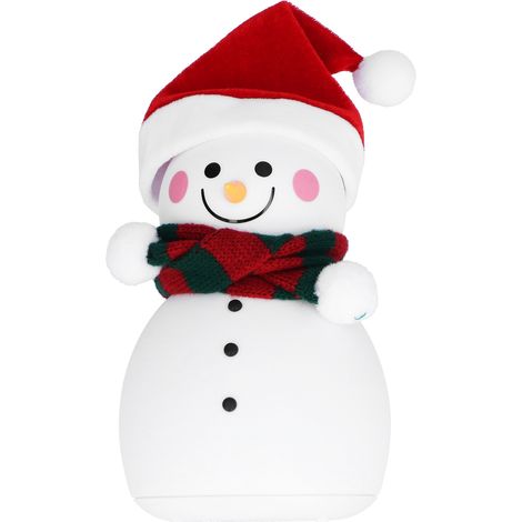 Lampe de nuit en silicone avec motif bonhomme de neige mignon, rechargeable par USB, à commande tactile et musique colorée (type fille). (1/5)