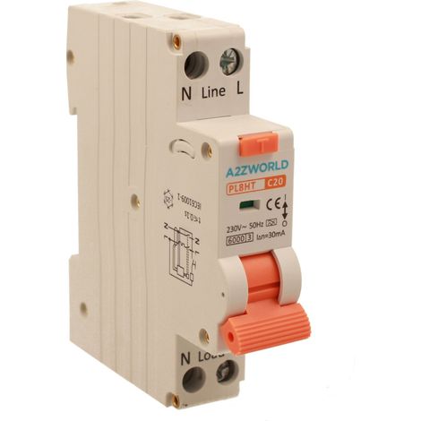 RCBO Interruttore Magnetotermico Differenziale Tipo A Curva C 1P+N 1M 6000A 30mA AC 230V IP20 IEC61009-1 PL8HT, Corrente Disponibili 6A 10A 16A 20A 25A 32A (C20A)