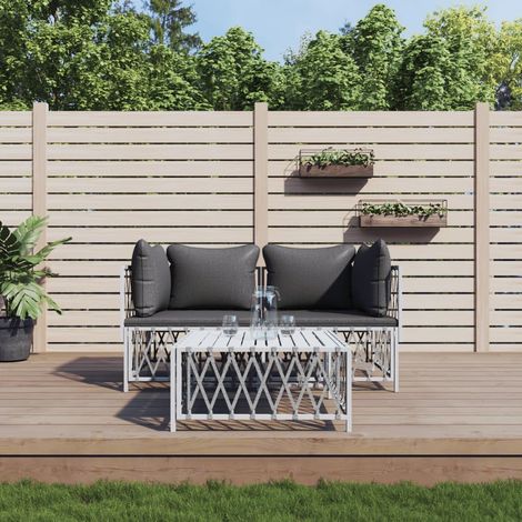 vidaXL 3-tlg. Garten-Lounge-Set mit Kissen Weiß Stahl (1/5)