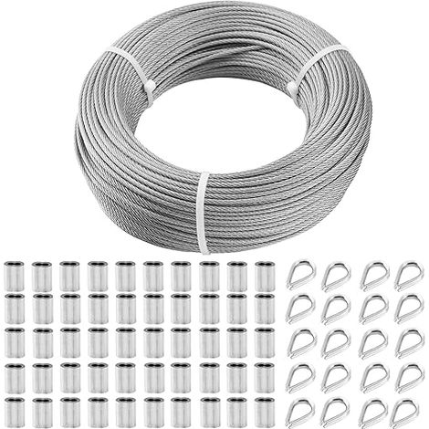 Câble Acier Inoxydable 3mm 100M Manchons Sertissage M3 Cosse Treillis Jardin Support Clôture Garde-Corps Solutions Suspension Extérieures (1/5)