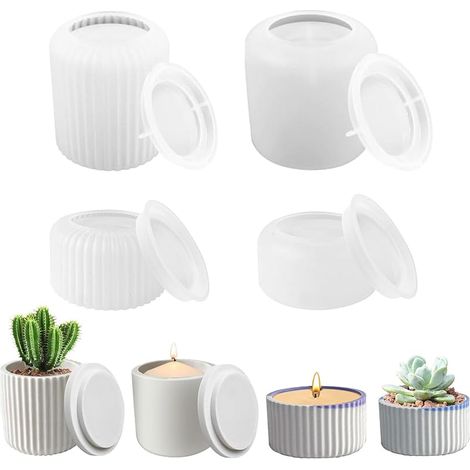 4 Pièces Moule en Silicone pour Bougeoir, Résine Epoxy, Béton, Vase, Pot de Plantes Succulentes, Pot de Fleurs, Porte-Stylo, Arôme - Décoration DIY pour La Maison (1/5)