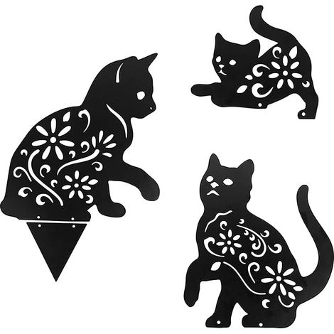 Décoration de Jardin, 3pcs Jardin de Chat en Métal Décoration Fer Forgé pour Jardin Décoration de Jardin Optique Rouille Décoratives Piquets de Jardin en Métal pour Extérieur (1/5)