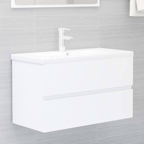 Armoire d'évier avec lavabo intégré, Ensemble de meubles de salle de bain, Armoire de toilette design élégant Blanc Aggloméré NAJO5397 (1/5)