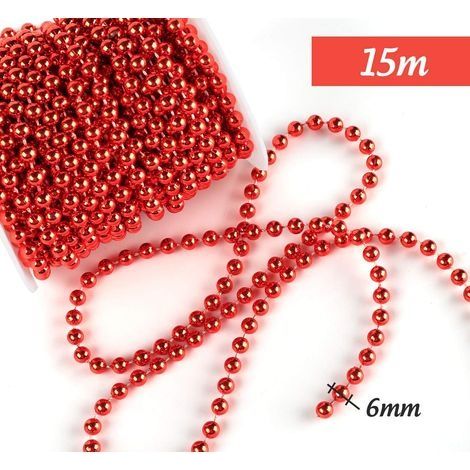 Dekorative Perlengirlande zum Schmücken des Weihnachtsbaums, rote Farbe, Gesamtlänge 30 Meter. (1/4)
