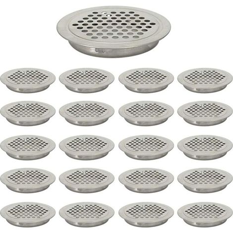 Pack of 20 flat 19mm circular stainless steel ventilation grilles for closets, bathrooms, offices, and kitchens (1/5)