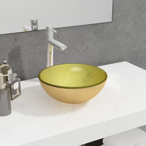 Lavabo de bain-Vasque Verre trempé 30x12 cm Doré 835083 (1/5)