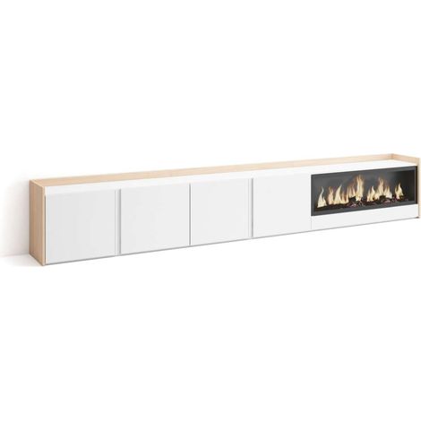 Mueble TV Benagalbón-02 de 315x50x35 cm con chimenea eléctrica XXL, color blanco y roble soft (1/4)