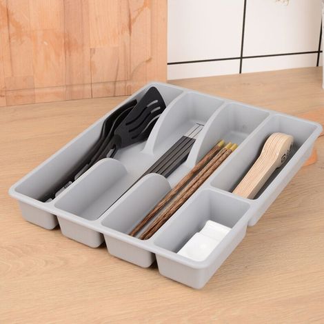 Range-couverts 4 compartiments, organisateur de tiroir pour couverts de cuisine, rangement pratique et fonctionnel pour couteaux, fourchettes et cuillères (1/5)