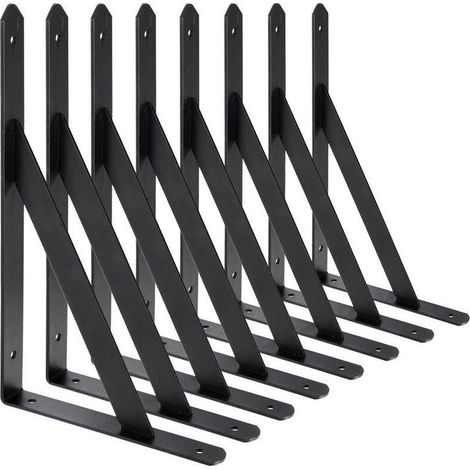 Équerre de fixation murale 200 x 120 mm – Lot de 8 supports triangulaires en acier noir – Capacité de charge 30 kg – Antirouille et résistants (1/5)
