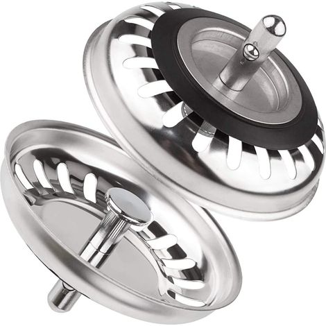 Set of 2 stainless steel kitchen sink plugs, universal 79.3 mm kitchen sink strainer, clog-free stainless steel drain plug for kitchen and bathroom (1/5)