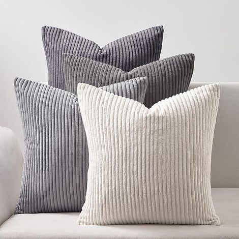 Housse Coussin 40x40 Velours Côtelé Gris Beige Motif à Rayure Coussin Chambre Salon Jardin Fauteuil Lit (1/5)