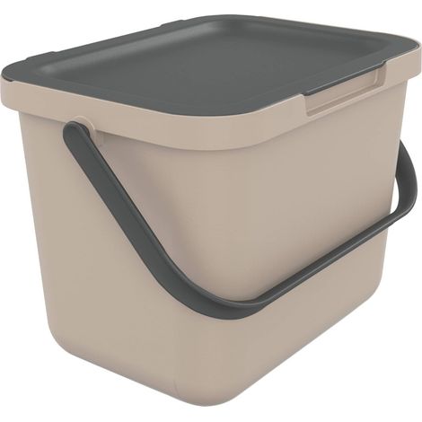 poubelle de tri avec couvercle, anse, en plastique, 4L, taupe (1/5)