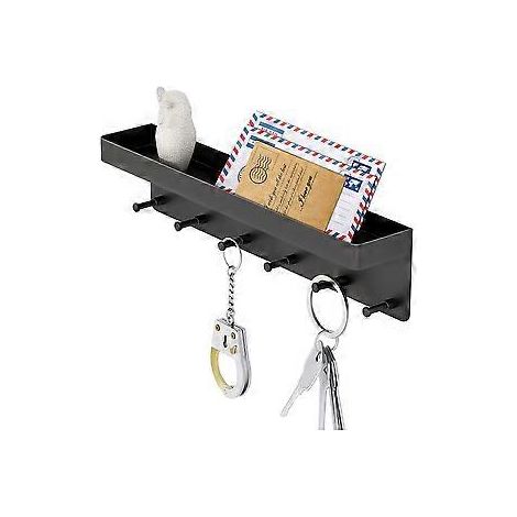 SZTXJ 6 Haken, Wanddekor-Schlüsselhalter, Schlüsselhalter aus Edelstahl, Wand-Schlüsselorganizer und Briefablage (Schwarz)