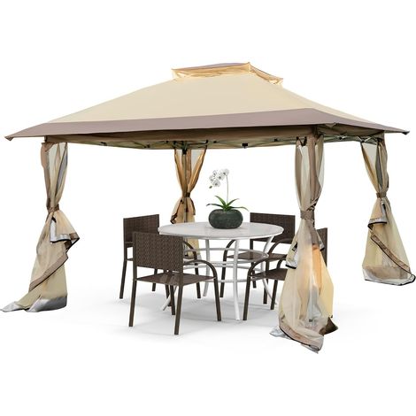 COSTWAY Carpa Plegable 3X3M, Pergolas de Jardin Impermeable con 4 Mosquiteras, Pabellón Cenadores Exteriores Pop Up, Parte Superior Ventilada, Bolsa de Transporte con Ruedas (con mosquitera) (1/5)
