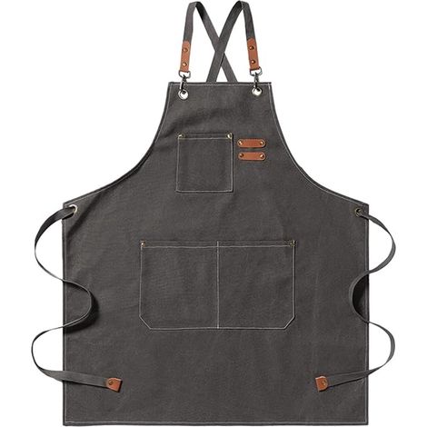 Tablier en toile pour homme - Tablier en toile - 3 poches - Imperméable - Ajustable - Tablier de cuisine unisexe - Idéal pour barbecue, restaurant, jardinage, menuiserie - Facilement ajustable - Gris (1/5)