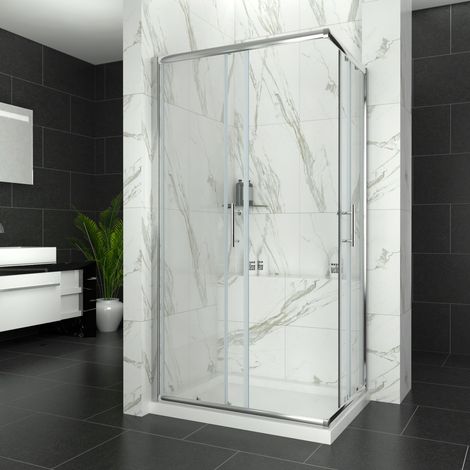 ELEGANT Wet Room 900 x 760 mm Sliding Corner Entry Door Cubicle with Tray and Riser Kit (1/5)