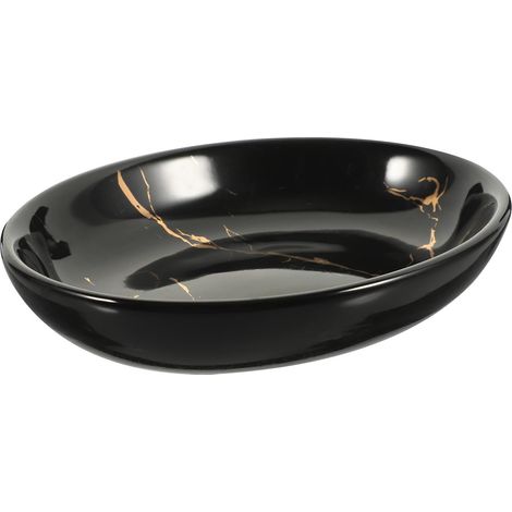 Porte-savonnette en Céramique Noir Motif Marbré Doré, Design Simple et Pratique pour Prolonger la Durée Savonnette, pour Évier Cuisine et Étagère (1/5)