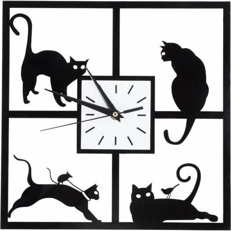 Black Cat Wall Clock Wall Clock Simple Style Silent Creative Cat Decoration For Home Office Cafe Restaurant (1/5)