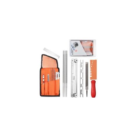 Kit d'Affûtage de Chaîne - 10 Pièces pour Tronçonneuse, Kit Portable avec Limes Rondes et Pochette, Affûtage Précis