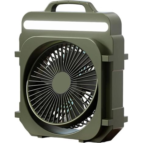 Ventilateur de camping rechargeable, 5 vitesses, ventilateur de bureau suspendu, 3 modes d'éclairage, ventilateur portable et silencieux pour le camping et les voyages. (1/5)