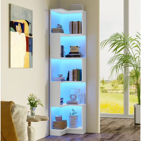 Librería de esquina 63,5x45x175 cm en MDF blanco, con almacenamiento, moderna FloraGrace (1/5)