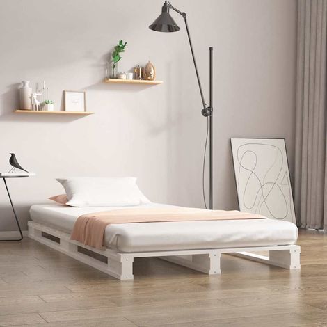 Lit palette 100 x 200 cm en bois de pin massif blanc avec sommier à lattes - PANGIVO (1/5)