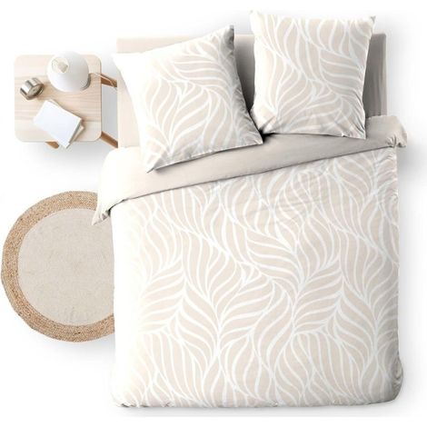 Parure de Lit 3 Pièces 100% Coton – Housse de Couette et 2 Taies d’Oreiller – Fermeture Pressions Discrètes – Morgane – Oeko-TEX - 260x240cm - Sable