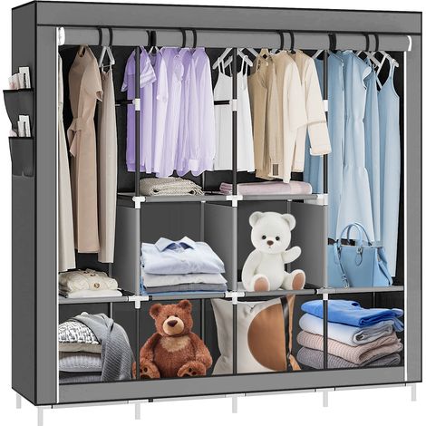 Hofuton Grande armoire de rangement penderie pliable vêtements en tissu intissé gris (1/5)