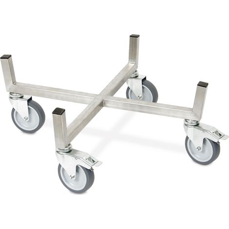 BRB Roller für Rundbehälter und Kunststofftonnen bis Ø 510 mm, geschweißter Edelstahl-Fahrwagen mit 4 Lenkrollen (2 mit Bremse) (Gestell aus Edelstahl Rollen aus verzinktem Stahl) (1/3)