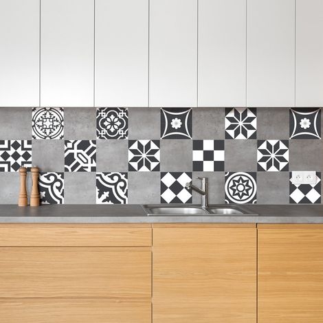 Adhésifs Carrelages Autocollant Ornements Chic Carreaux de Ciment Carrelage Sticker Mural Salle de Bain et Cuisine  24 Pièces de 10 x 10 cm (1/4)