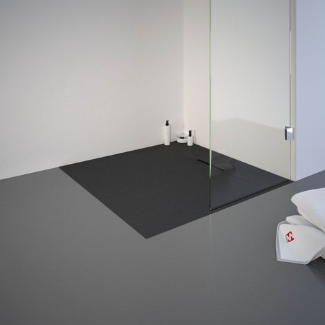 Receveur de douche carré 80 x 80 cm de plain-pied, décor effet Pierre anthracite, ultra léger, Schulte