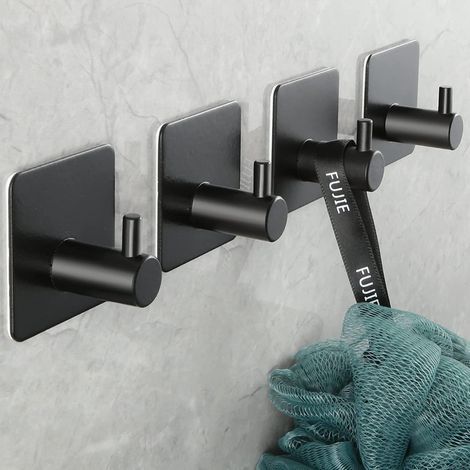 porte-serviettes noirs, auto-adhésifs, en acier inoxydable, crochets adhésifs, à suspendre, crochet de salle de bain, pour serviettes, torchons, cuisine (1/4)