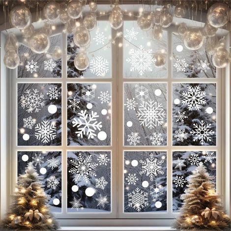 Decoración de ventanas: 114 pegatinas estáticas de copos de nieve de 30 cm. (1/5)