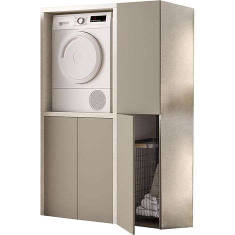 Mobile lavatrice colonna lavanderia 119x182h Legno Tortora/Pietra